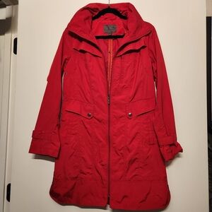 Cole Haan Packable Rain Jacket | Small | Red Hooded Water-Resistant Coat